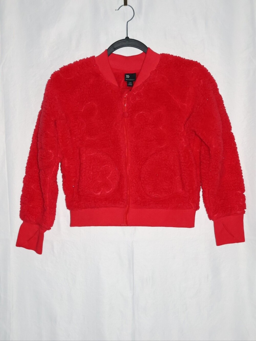 All In Motion Red Full-Zip Fuzzy Embossed Quilted Plush Fleece Jacket.